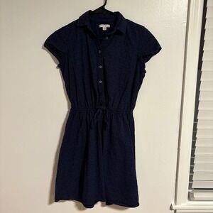 J Crew summer dress Navy Eyelet Drawstring Waist Shirt Dress XXS